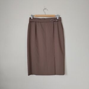 Basler Pencil Skirt Belt Detail Wool Blend Taupe Brown Size EU 38 US Medium
